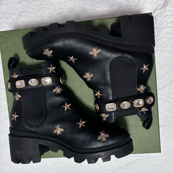 Gucci Bee and Star Embroidered Leather Boots (Size 38.5) - Picture 6 of 14